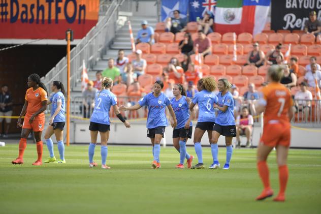 Chicago Red Stars celebrate a Sam Kerr Goal against the Houston Dash