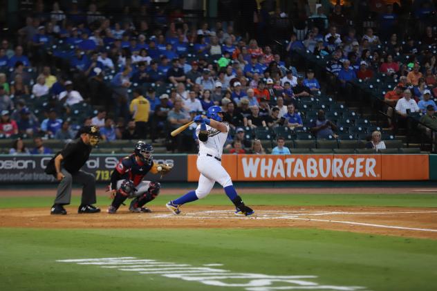 Sugar Land Skeeters catcher Albert Cordero at bat