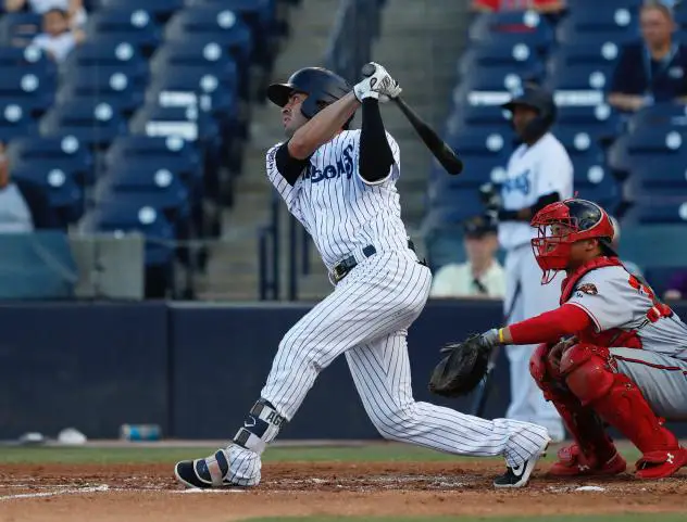 Angel Aguilar of the Tampa Tarpons with a big swing