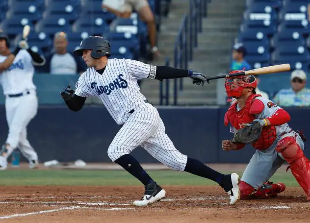 Pablo Olivares of the Tampa Tarpons bolts out of the box