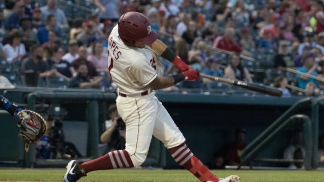 Christian Lopes at bat for the Frisco RoughRiders