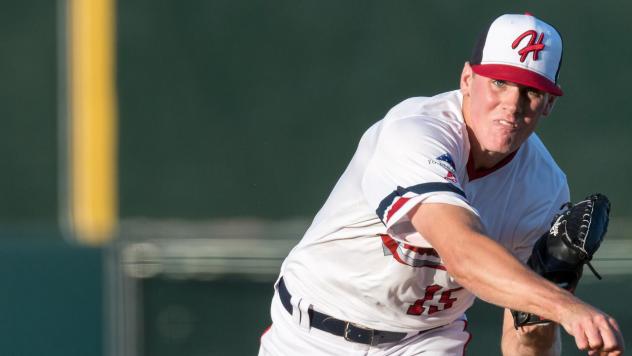 James Bourque pitching for the Hagerstown Suns