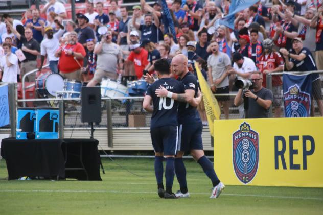 Memphis 901 FC celebrate a goal against Hartford Athletic in the US Open Cup