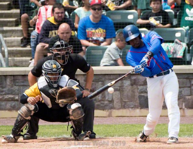 Blake Grant-Parks of the Rockland Boulders at bat against the Sussex County Miners