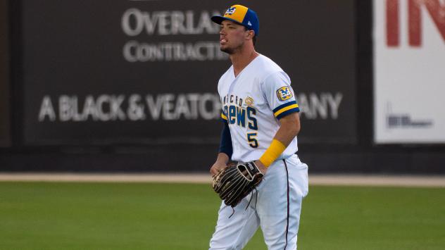 Tristen Lutz of the Carolina Mudcats in his Micro Brews uniform