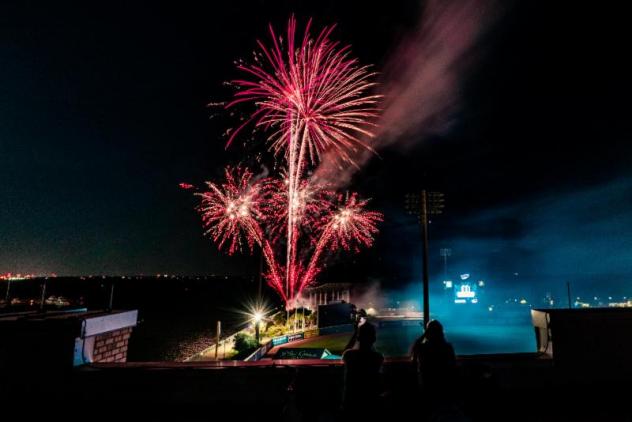 Fireworks over Blue Wahoos Stadium, home of the Pensacola Blue Wahoos