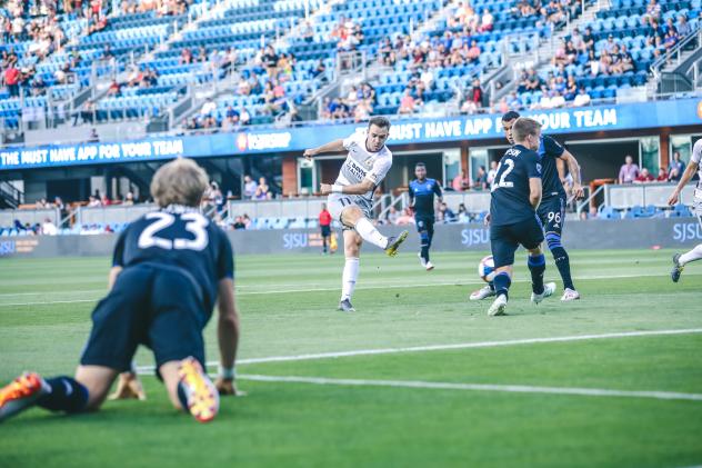 Sacramento Republic FC takes a shot against the San Jose Earthquakes in the U.S. Open Cup