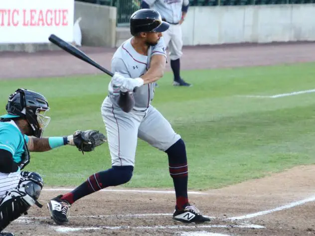 Michael Crouse at bat for the Somerset Patriots