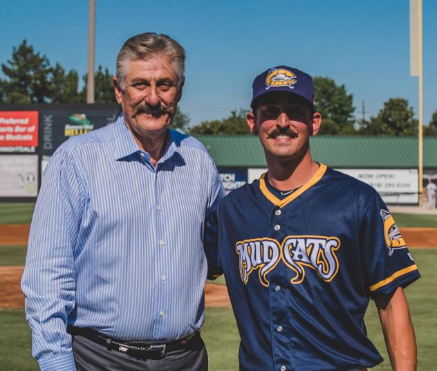 Rollie Fingers with Carolina Mudcats reliever JT Hintzen