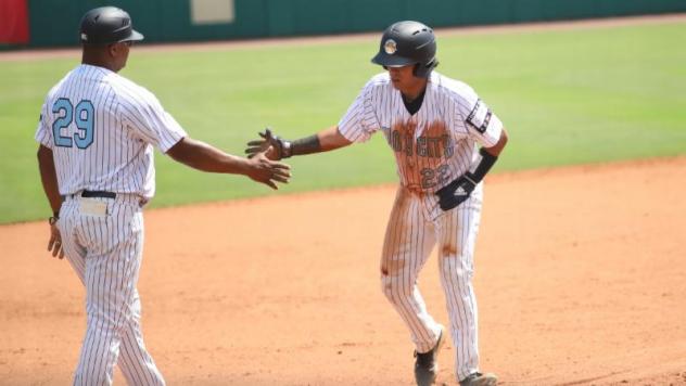 Anthony Seigler threw out two hits and drove in one of the Charleston RiverDogs' two runs in the winning effort Sunday afternoon