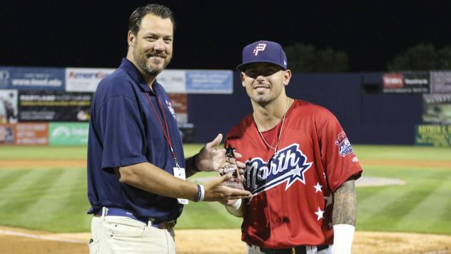 Nick Banks of the Potomac Nationals with the MVP Award