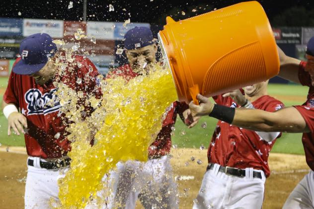 Nick Banks of the Potomac Nationals gets a Gatorade bath