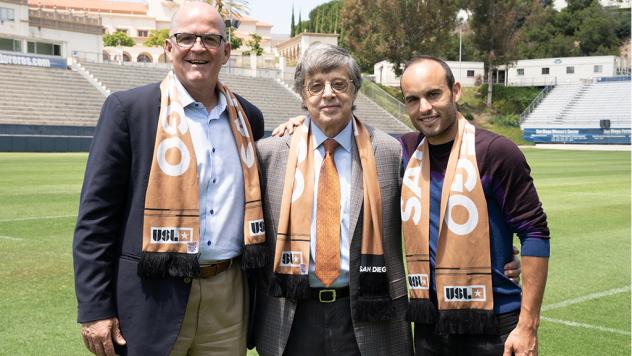 USL San Diego Co-Founder and President Warren Smith, USL Chief Executive Officer Alec Papadakis and USL San Diego Executive Vice President, Soccer Operations Landon Donovan