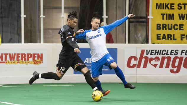 Baltimore Blast defender Adriano Dos Santos (left)