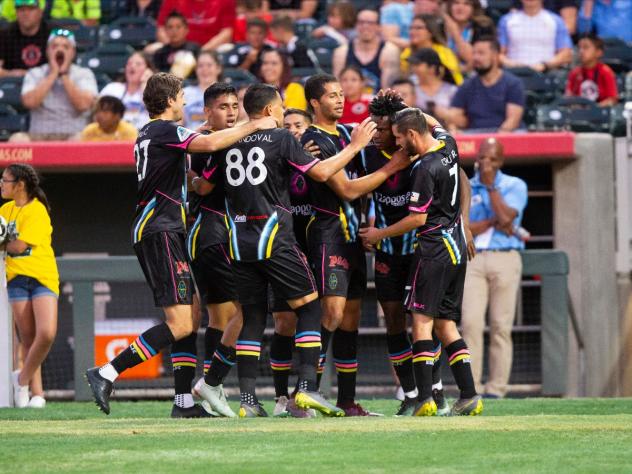 Las Vegas Lights FC celebrates against El Paso Locomotive FC