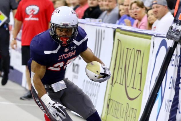 Sioux Falls Storm running back Calen Campbell against the Tucson Sugar Skulls
