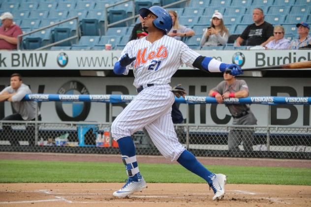 Rajai Davis of the Syracuse Mets reached base twice, including homering in his first at bat of Monday's game