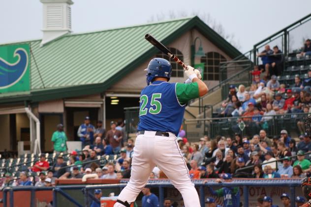 Chase Vallot of the Lexington Legends awaits a pitch