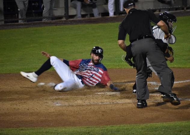 Justin Pacchioli Slides Home for the Somerset Patriots