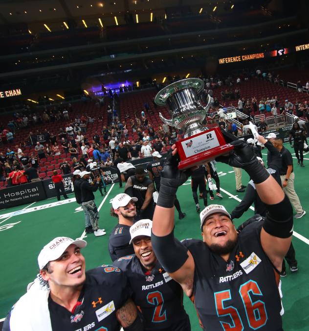 Arizona Rattlers hoist the Intense Conference Championship trophy after beating the Nebraska Danger