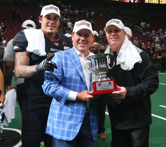 Arizona Rattlers pose with the Intense Conference Championship trophy after beating the Nebraska Danger
