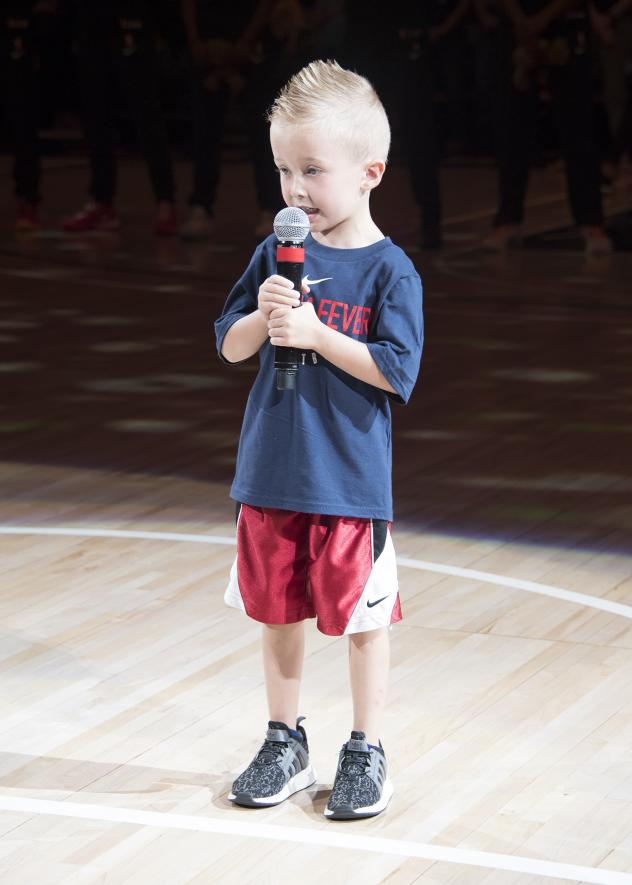 4-year-old Jake Schuman sings the National Anthem at an Indiana Fever Game