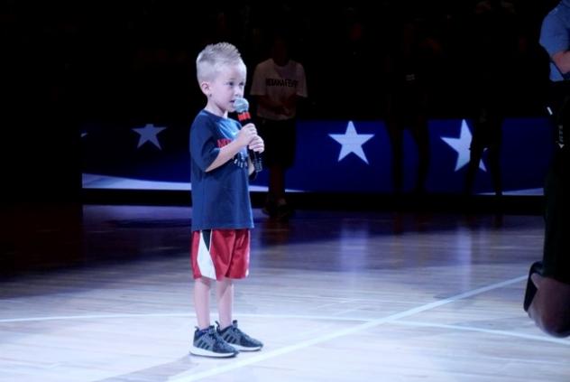 4-year-old Jake Schuman sings the National Anthem at an Indiana Fever Game