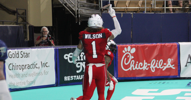 Jacksonville Sharks receiver Devin Wilson celebrates a score