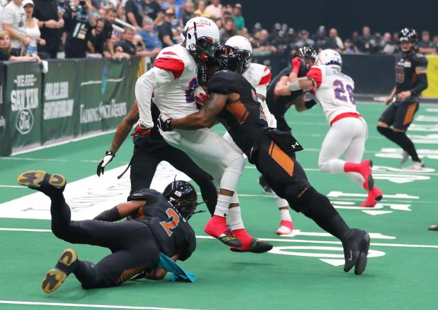 The Arizona Rattlers applies a hit against the Sioux Falls Storm