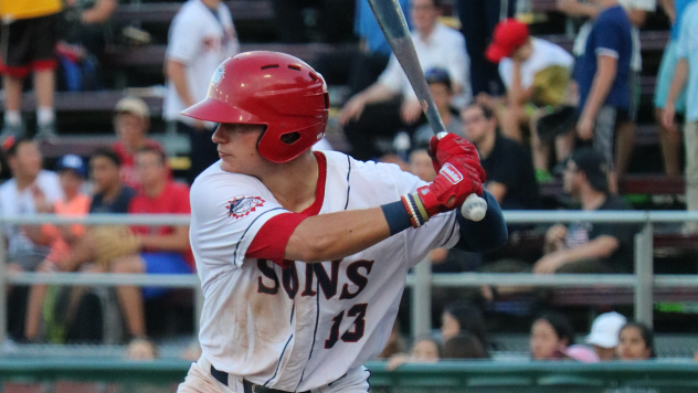 Jacob Rhinesmith hit his seventh home run of the season in the Hagerstown Suns' 9-3 loss to Greensboro Tuesday