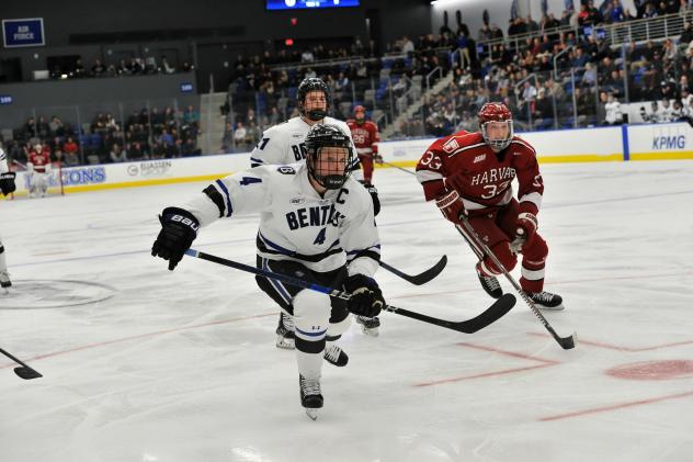 Defenseman Tanner Jago with Bentley University