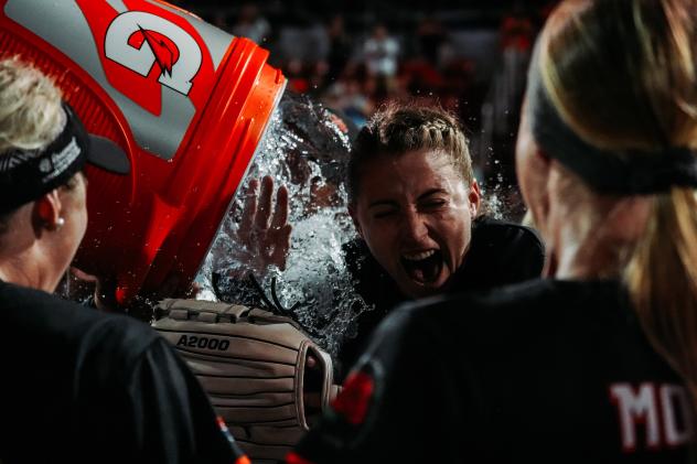Chicago Bandits pitcher Rachel Fico gets a Gatorade shower