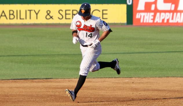 T.J. Rivera of the Long Island Ducks rounds the bases