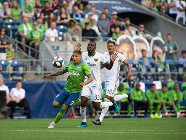 Raul Ruidiaz of Seattle Sounders FC vs. the Portland Timbers