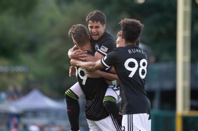 Tacoma Defiance celebrates a goal against Las Vegas Lights FC
