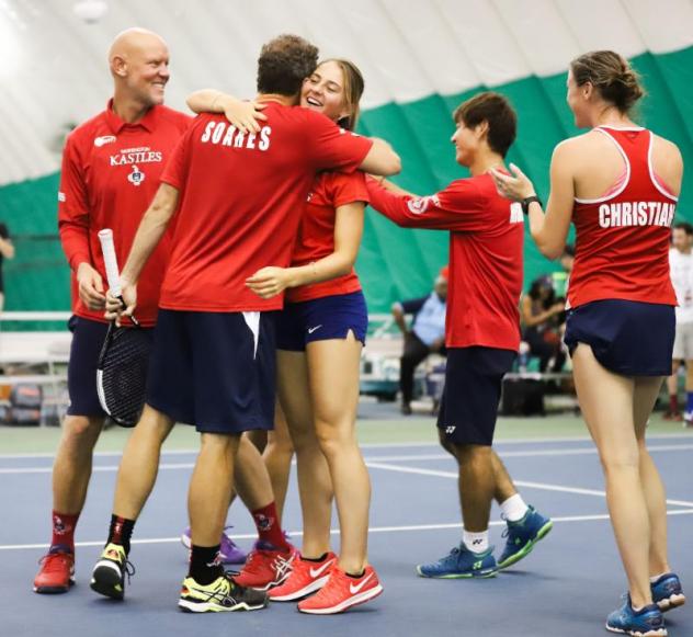 Washington Kastles celebrate their first win of the season