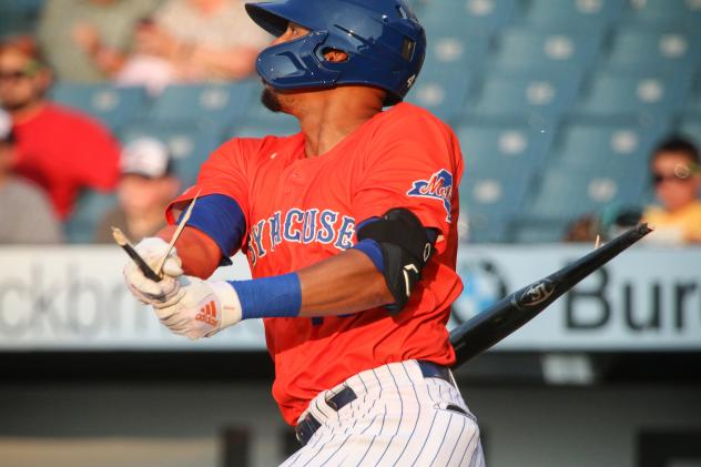 Aaron Altherr of the Syracuse Mets had three hits, including a three-run home run and a broken-bat single on Friday night