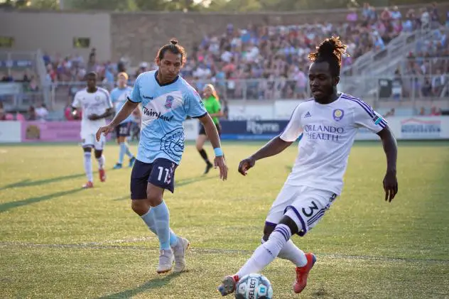 Forward Madison FC comes in to defend against Orlando City B