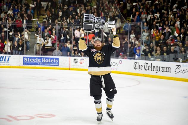 Todd Skirving of the Newfoundland Growlers skates with the Kelly Cup