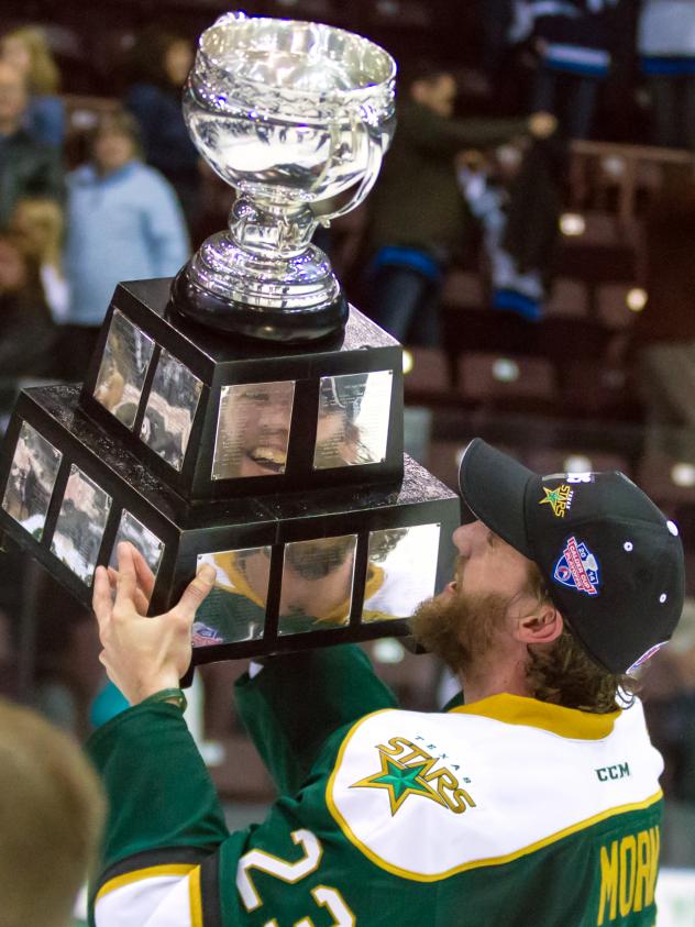 Texas Stars forward Travis Morin hoists the Calder Cup