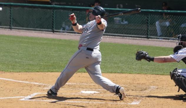 Lew Ford of the Long Island Ducks launches a hit