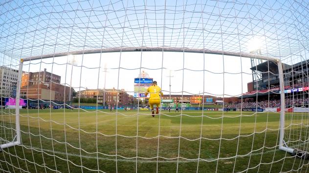 The view from behind the goal at a Memphis 901 FC game