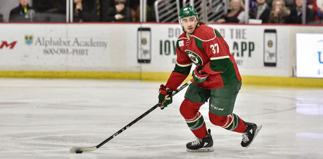 Defenseman Hunter Warner with the Iowa Wild