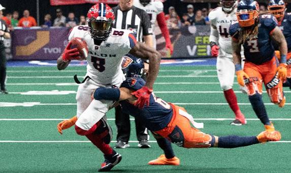 Washington Valor wide receiver Douglas McNeil III against the Albany Empire