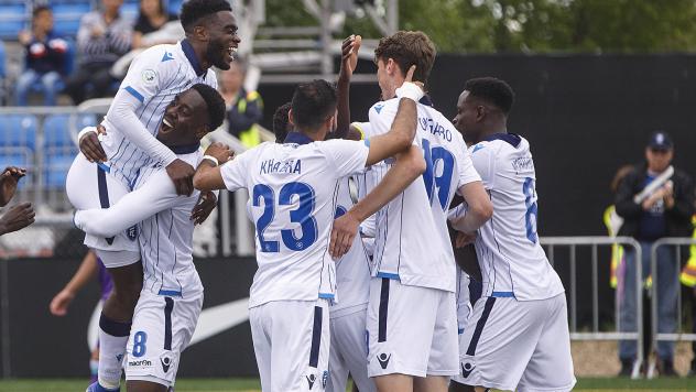 FC Edmonton celebrates a goal