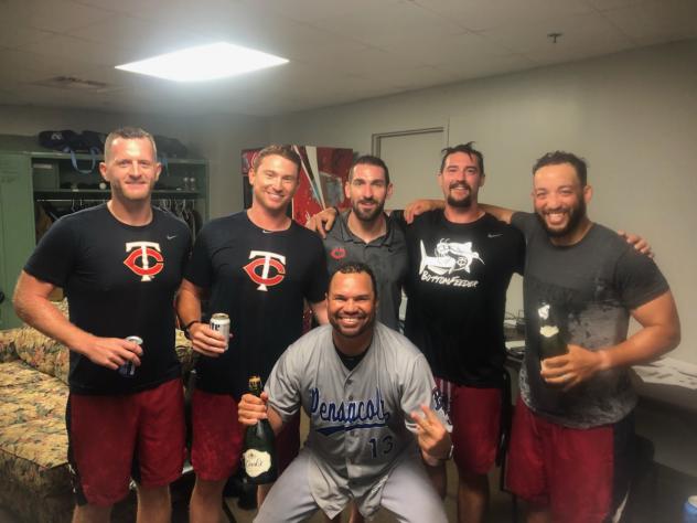 Pensacola Blue Wahoos celebrate a playoff berth