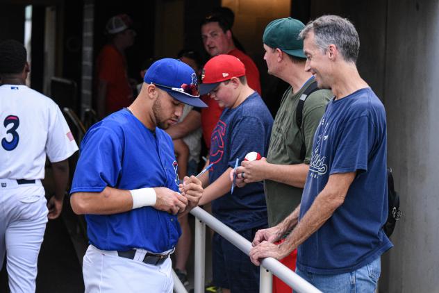 Alex Kirilloff of the Pensacola Blue Wahoos signs autographs