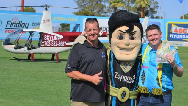 Las Vegas Lights FC and mascot Cash the Soccer Rocker prepare for Helicopter Cash Drop 2.0