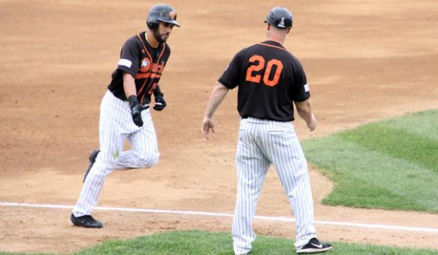 Rey Fuentes of the Long Island Ducks rounds the bases