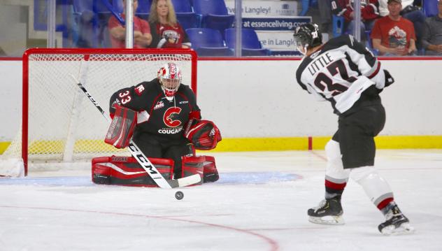 Vancouver Giants centre John Little takes a shot vs. the Prince George Cougars